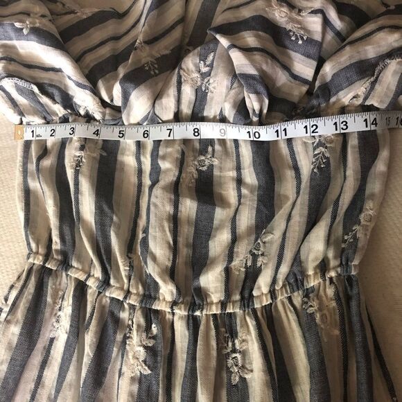 MISA Los Angeles Off Shoulder romantic embroidered stripe Cotton Dress coastal M - Picture 14 of 16